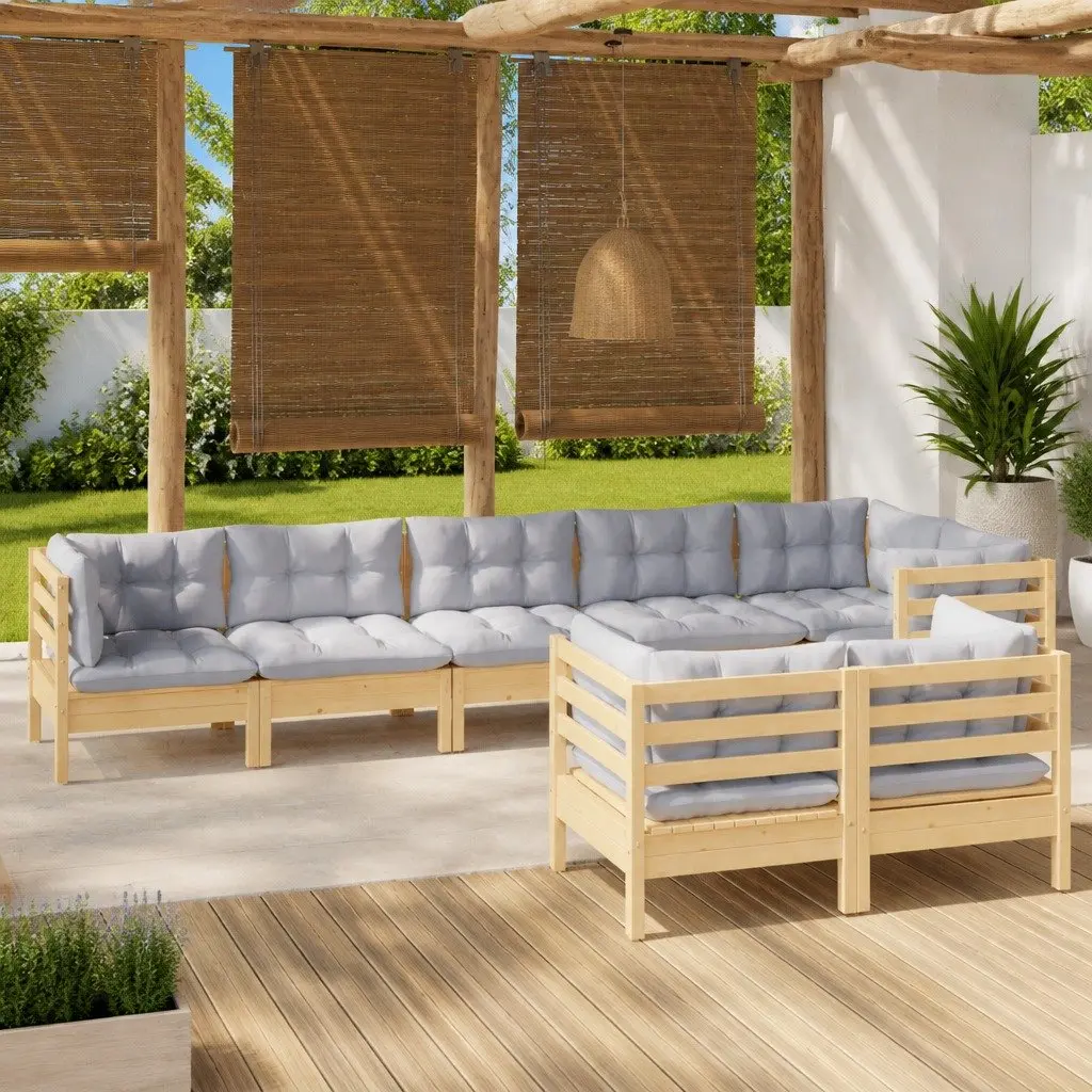 8 Piece Modular Garden Furniture Set Outdoor Lounge with Grey Cushions