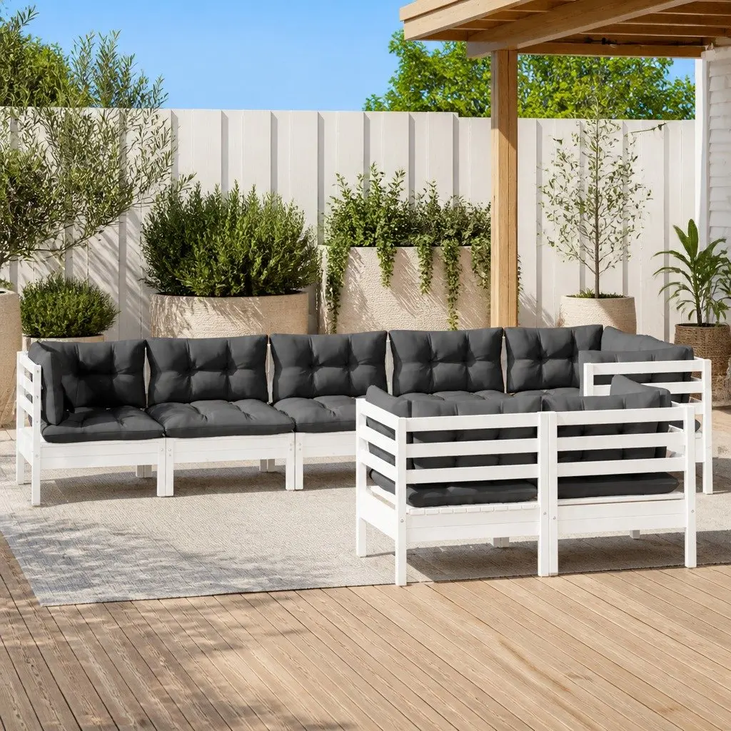 Garden Lounge Set 8 Piece Outdoor Patio Furniture White Solid Pinewood with