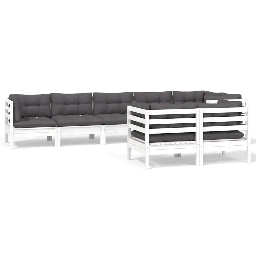 Garden Lounge Set 8 Piece Outdoor Patio Furniture White Solid Pinewood with