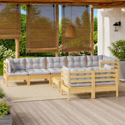 Garden Lounge Set 9 Piece Outdoor Furniture Patio Seating Grey Cushions Modular