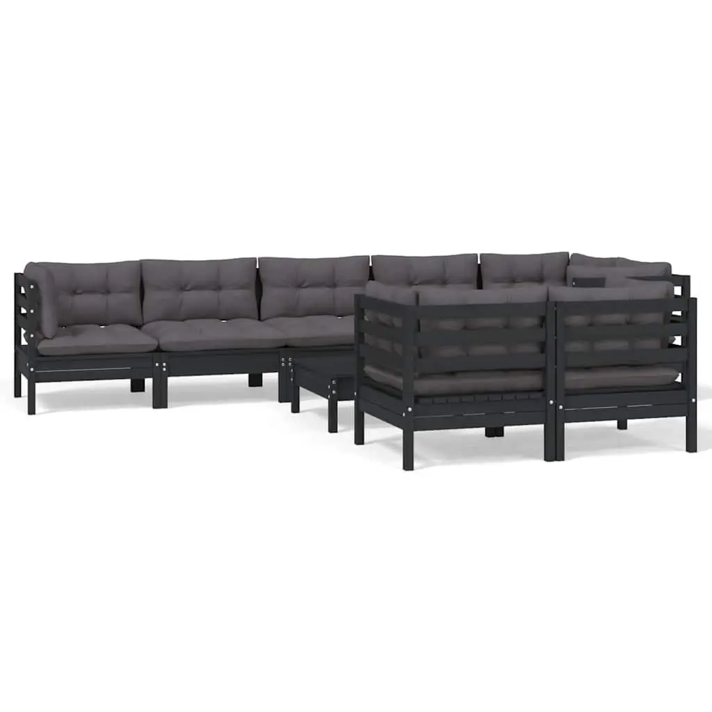 Garden Lounge Set 9 Piece Outdoor Patio Furniture Black Modular Seating with