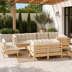 Garden Lounge Set 9 Piece Outdoor Patio Furniture Modular Sofa Cream Cushions