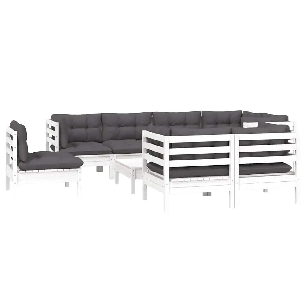 Garden Lounge Set 9 Piece White Outdoor Furniture Patio Seating with Cushions