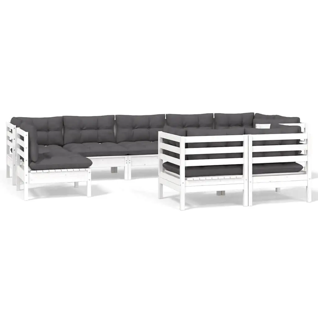 Garden Lounge Set 9 Piece Outdoor Furniture White Pinewood with Cushions Patio