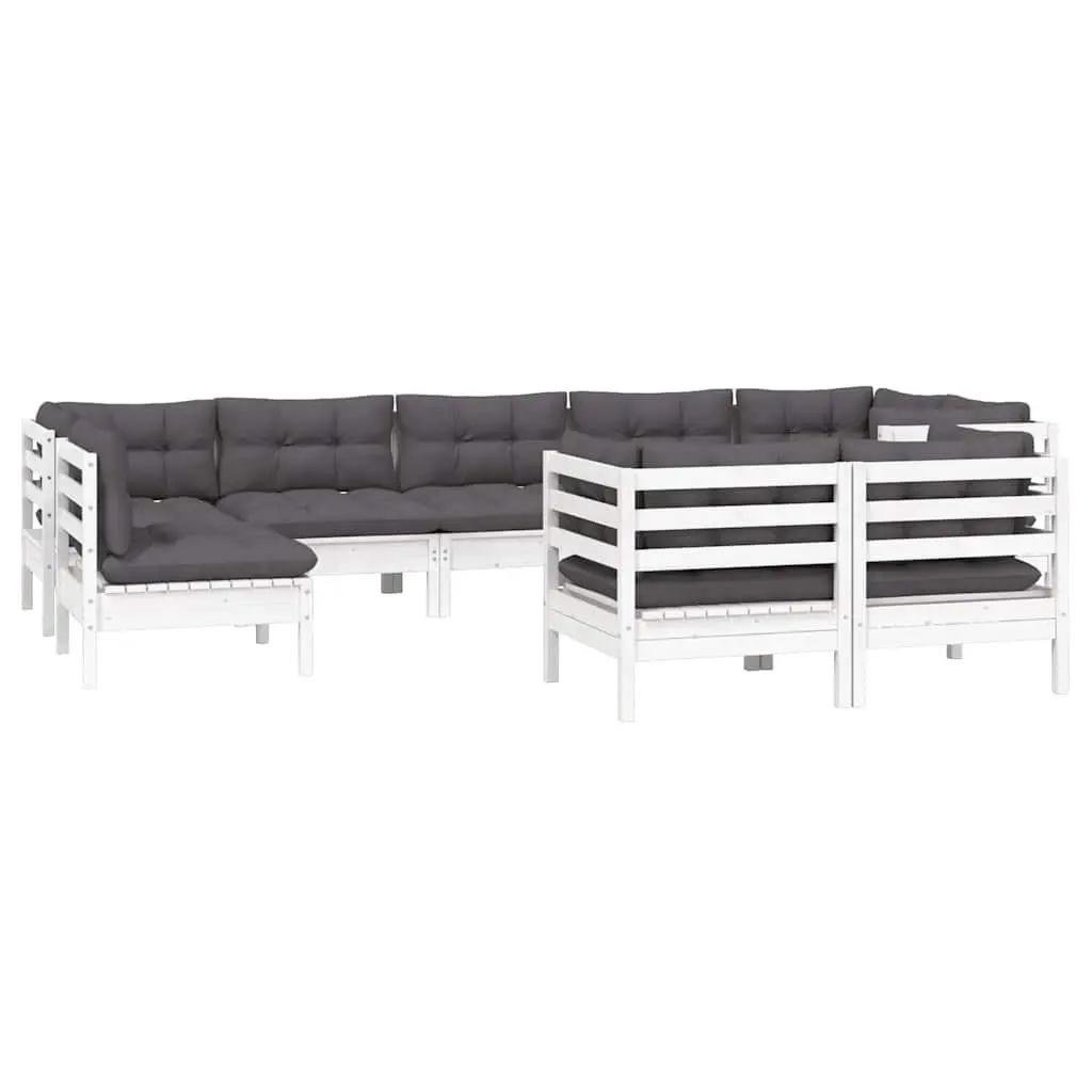 Garden Lounge Set 9 Piece Outdoor Furniture White Pinewood with Cushions Patio