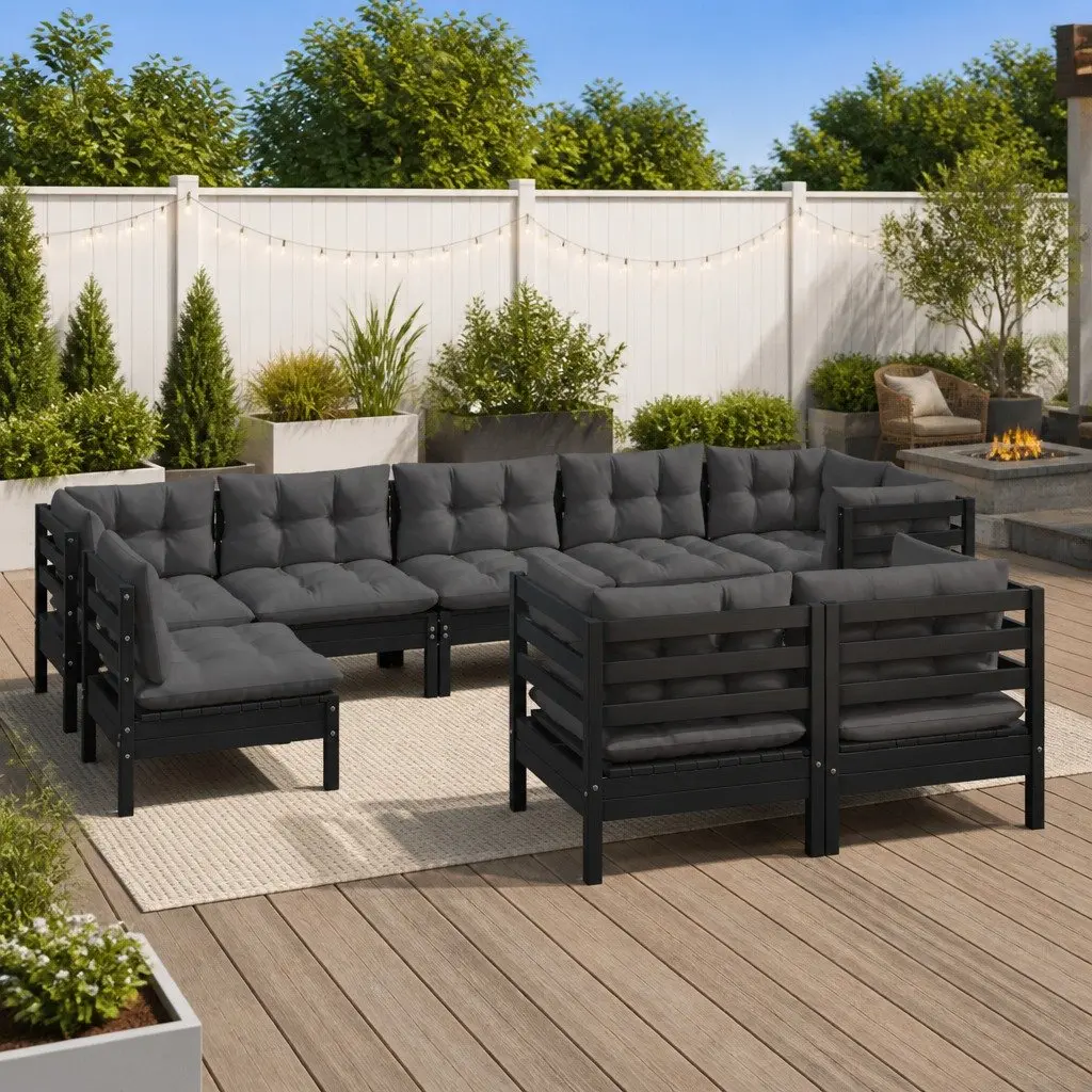 Garden Lounge Set 9 Piece Outdoor Patio Furniture Black Sofa Sectional with