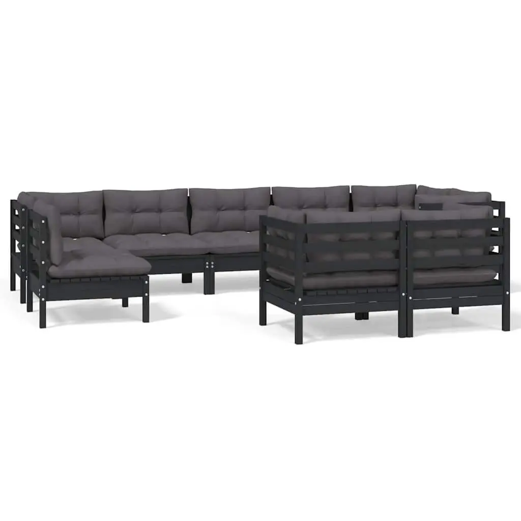Garden Lounge Set 9 Piece Outdoor Patio Furniture Black Sofa Sectional with