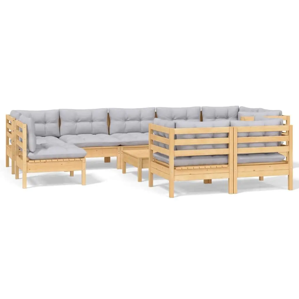 Garden Lounge Set 10 Piece Outdoor Patio Furniture Grey Cushions Modular
