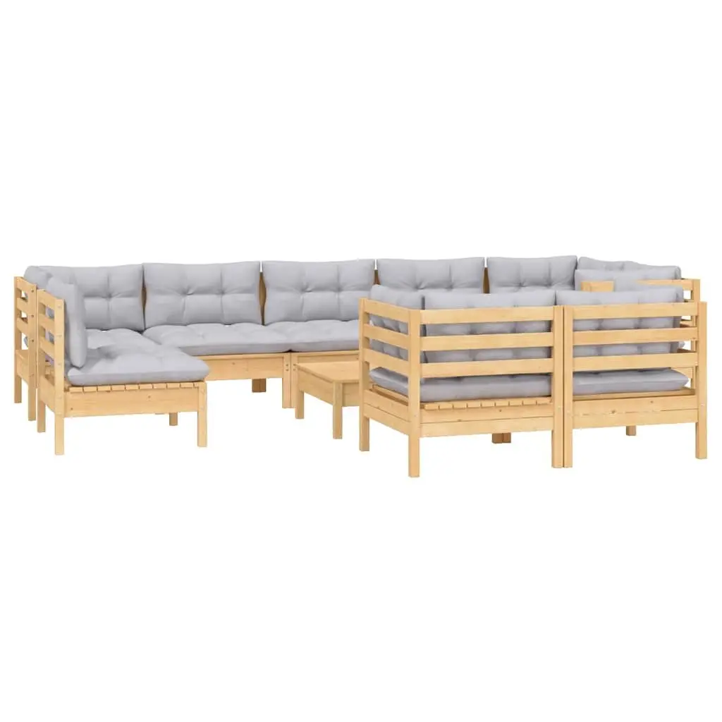 Garden Lounge Set 10 Piece Outdoor Patio Furniture Grey Cushions Modular