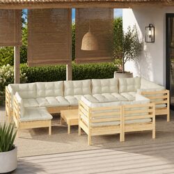 Garden Lounge Set 10 Piece Outdoor Patio Furniture with Cream Cushions Modular