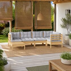 Garden Lounge Set 6 Piece Outdoor Patio Furniture Grey Cushions Modular Seating