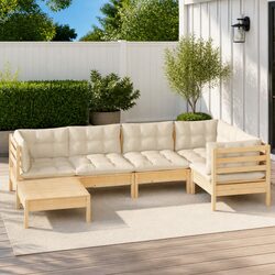 Garden Lounge Set 6 Piece Outdoor Patio Furniture Cream Cushions Modular