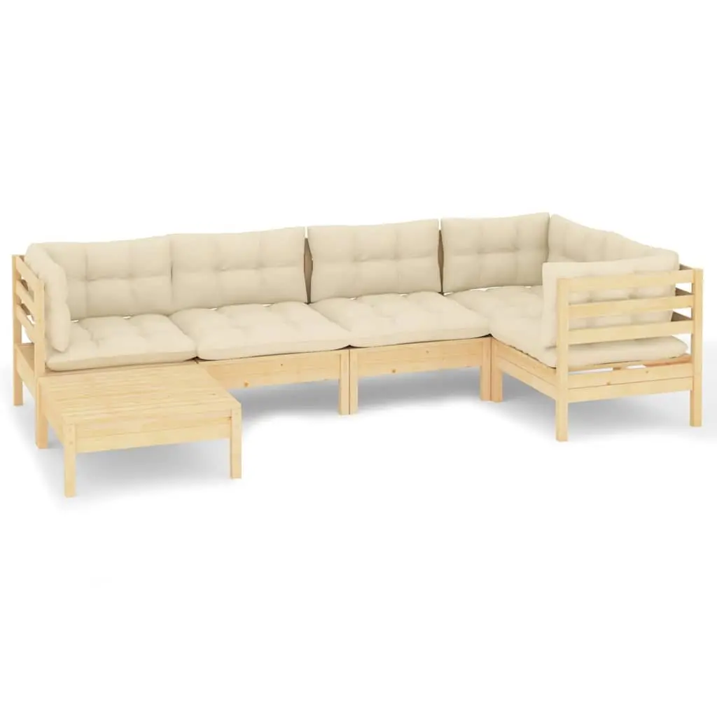 Modular Garden Lounge Set 6 Piece Solid Pinewood Cream Cushions Outdoor Furniture