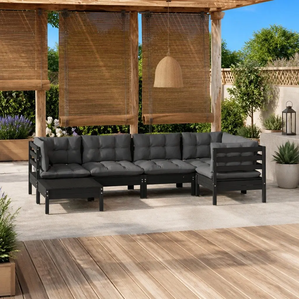 Garden Lounge Set 6 Piece Outdoor Patio Furniture Black Modular Sectional Sofa