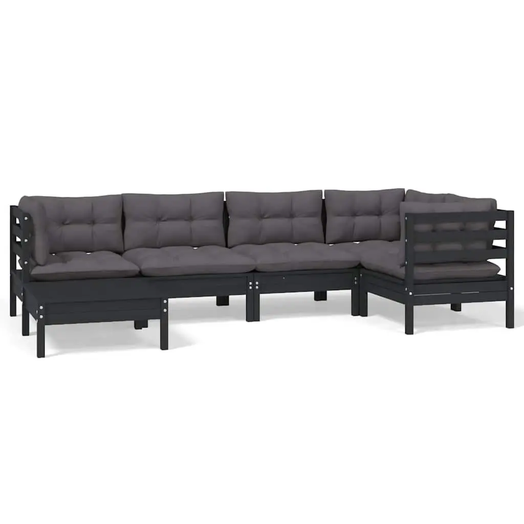 Garden Lounge Set 6 Piece Outdoor Patio Furniture Black Modular Sectional Sofa