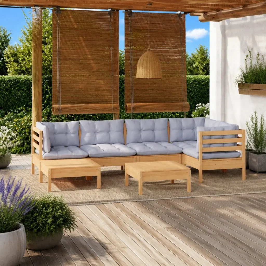 Garden Lounge Set 7 Piece Outdoor Furniture Patio Modular Sofa Grey Cushions