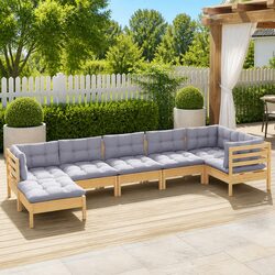 Garden Lounge Set 7 Piece Outdoor Furniture Patio Sofa with Grey Cushions