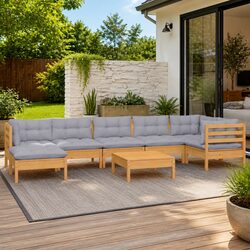 Garden Lounge Set 8 Piece Outdoor Patio Furniture Grey Cushions Modular Seating