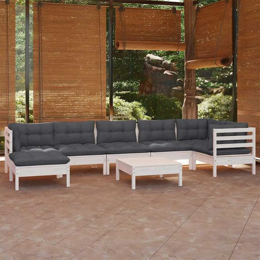 Garden Lounge Set 8 Piece Patio Furniture White Solid Pinewood with Cushions