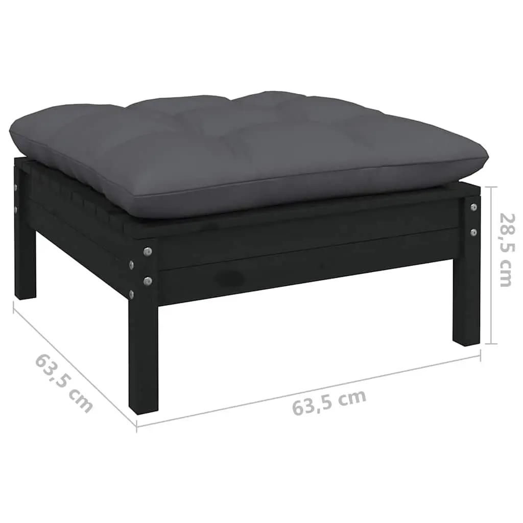 8 Piece Garden Lounge Set Black Pinewood with Cushions