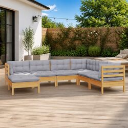 Garden Lounge Set 7 Piece Outdoor Furniture Patio Sofa with Cushions Brown