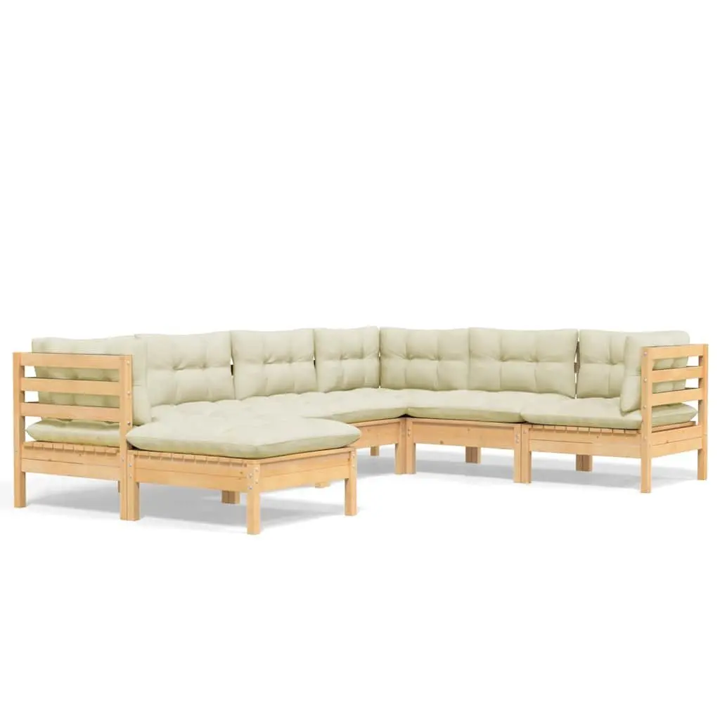 Garden Lounge Set 7 Piece Outdoor Furniture Patio Sofa with Cream Cushions Brown