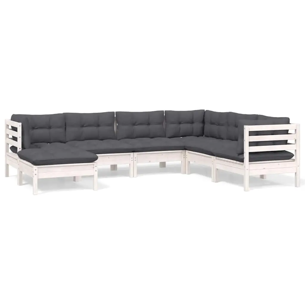 Modular 7 Piece Outdoor Patio Furniture Garden Lounge Set White with Cushions
