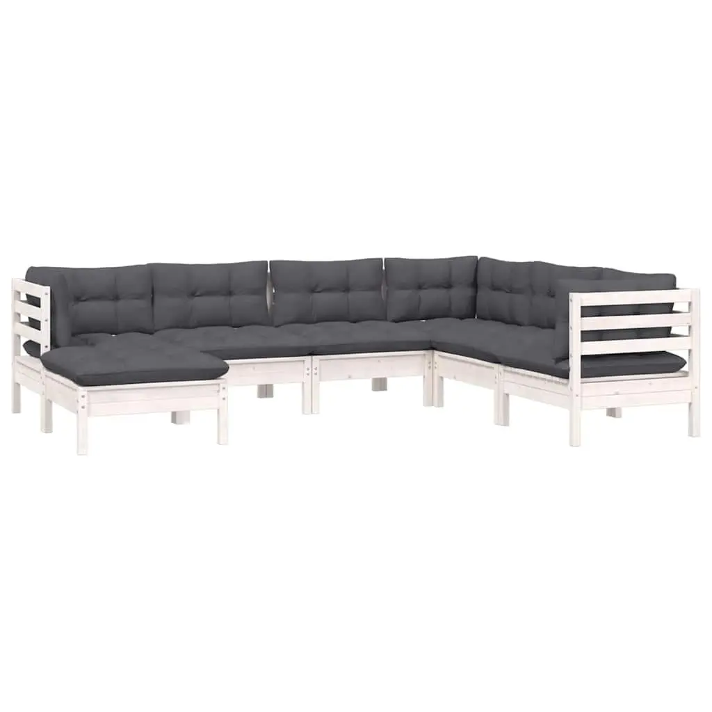 Modular 7 Piece Outdoor Patio Furniture Garden Lounge Set White with Cushions