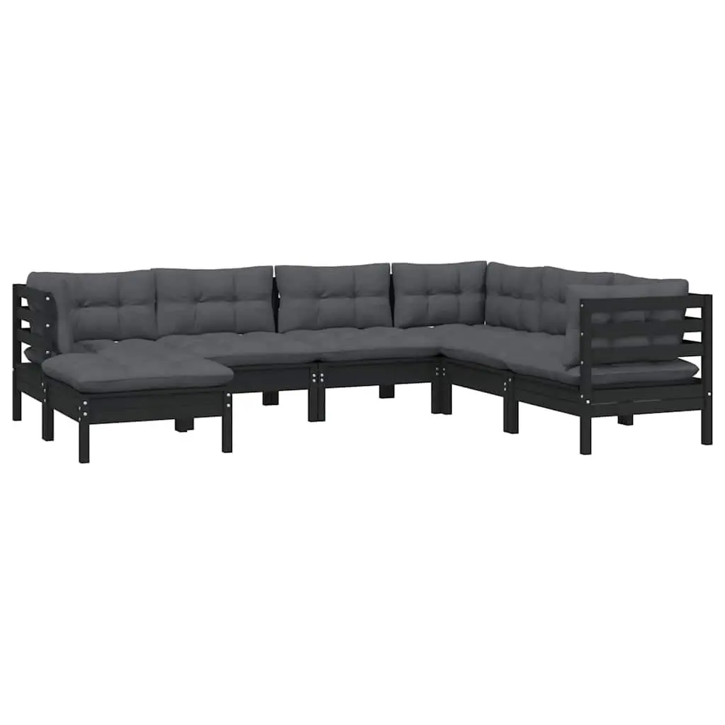 Garden Lounge Set 7 Piece Outdoor Patio Furniture with Cushions Black Solid Wood