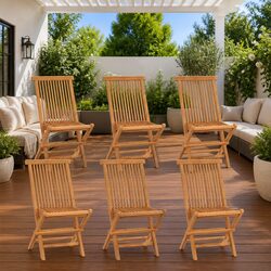 Folding Garden Chairs 6 pcs Solid Teak Wood Outdoor Seating Brown Set