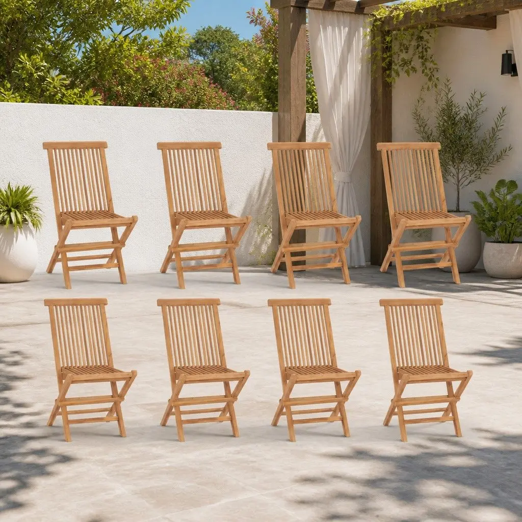 Folding Garden Chairs Solid Teak Wood Outdoor Seating Set 8 Pieces Brown