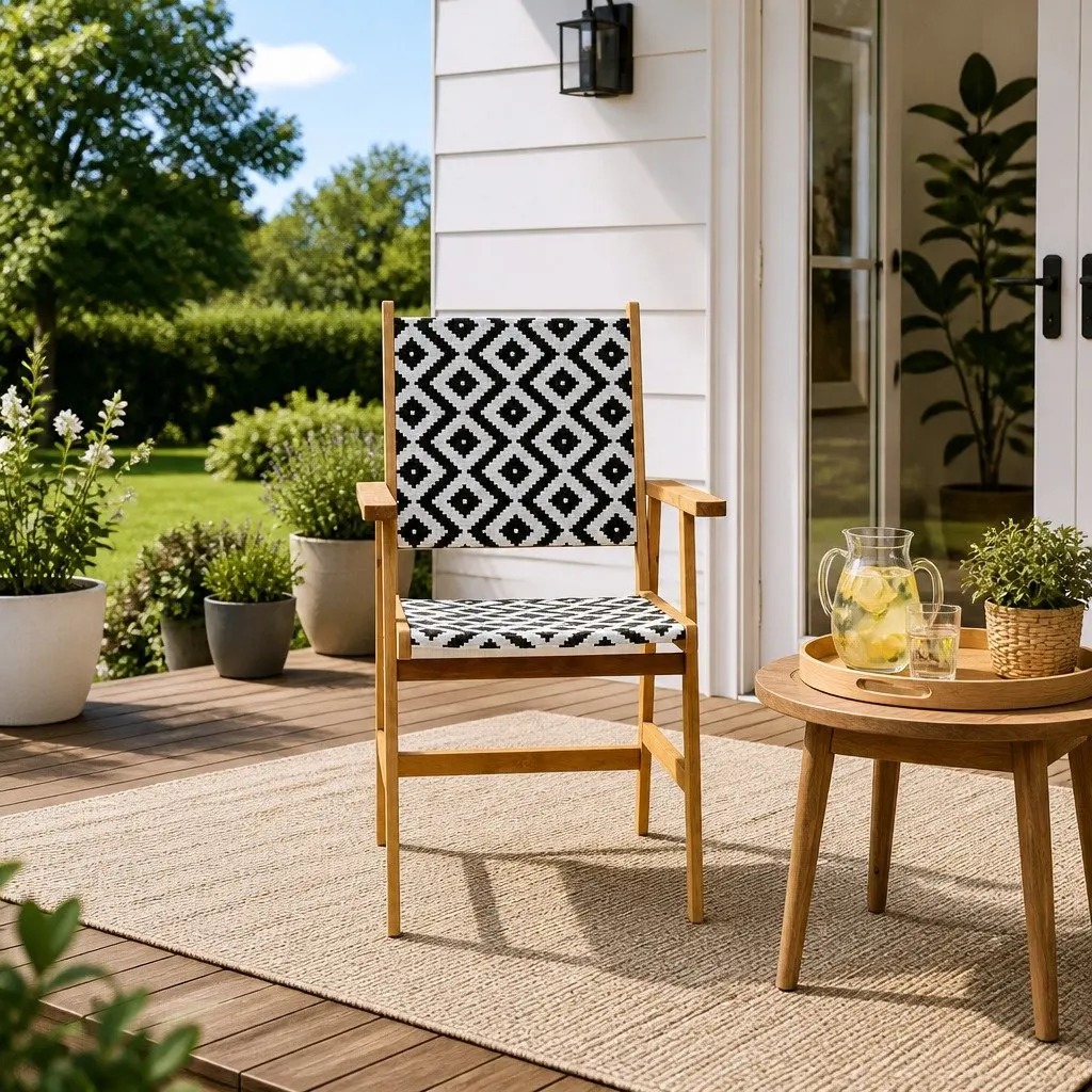 Outdoor Garden Chairs Poly Rattan Backrest Brown Acacia Wood Set of 8