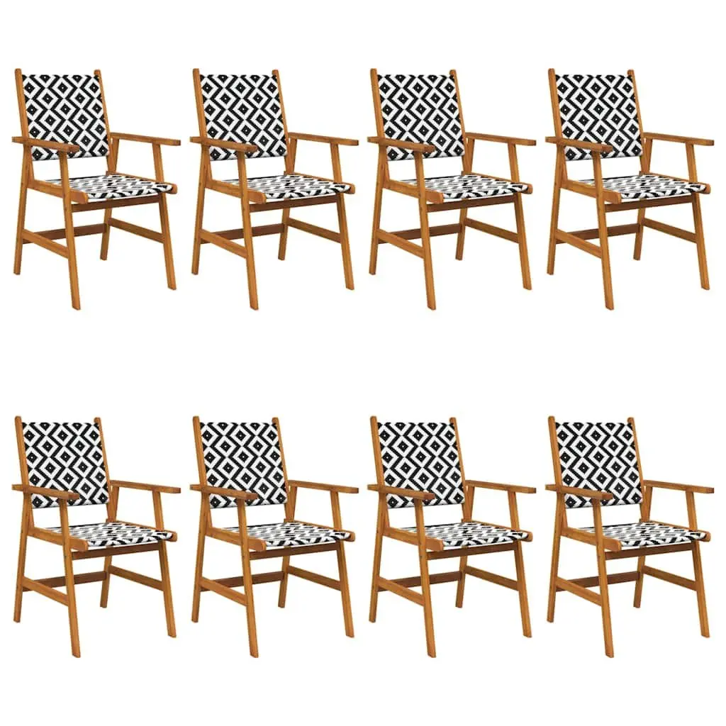 Outdoor Garden Chairs Poly Rattan Backrest Brown Acacia Wood Set of 8