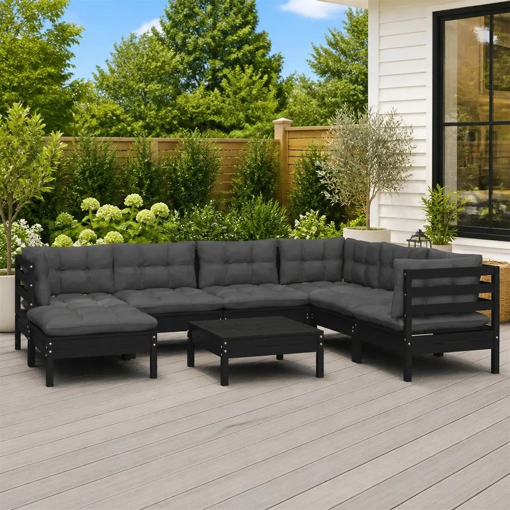 Garden Lounge Set 8 Piece Outdoor Patio Furniture with Cushions Black Modular