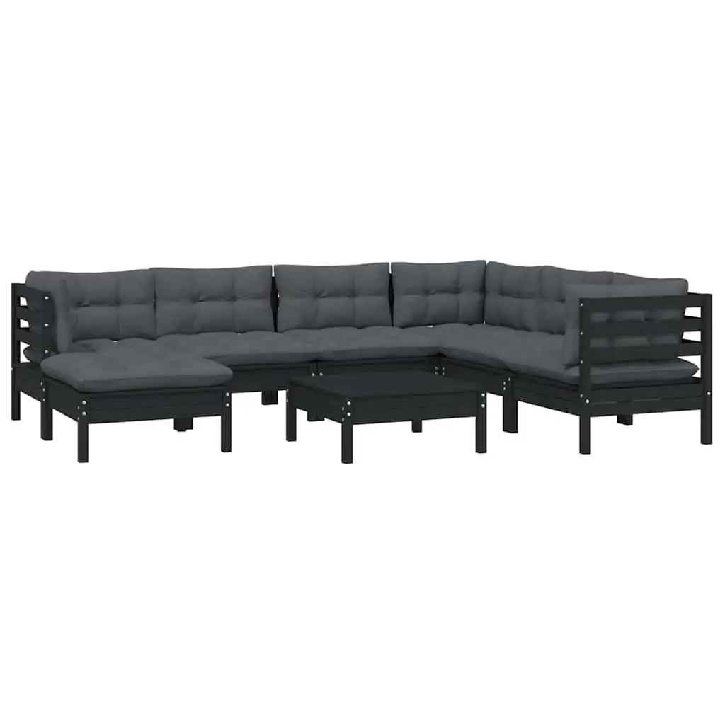 Garden Lounge Set 8 Piece Outdoor Patio Furniture with Cushions Black Modular