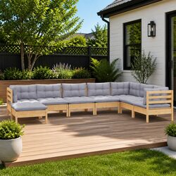 Friendly 8 Piece Outdoor Lounge Set with Grey Cushions