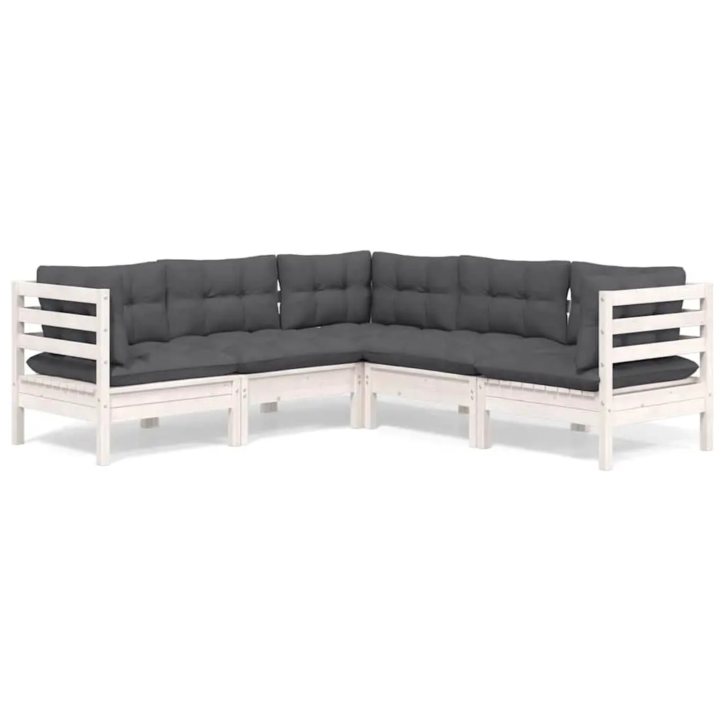 5 Piece Outdoor Modular White Garden Lounge Set with Cushions