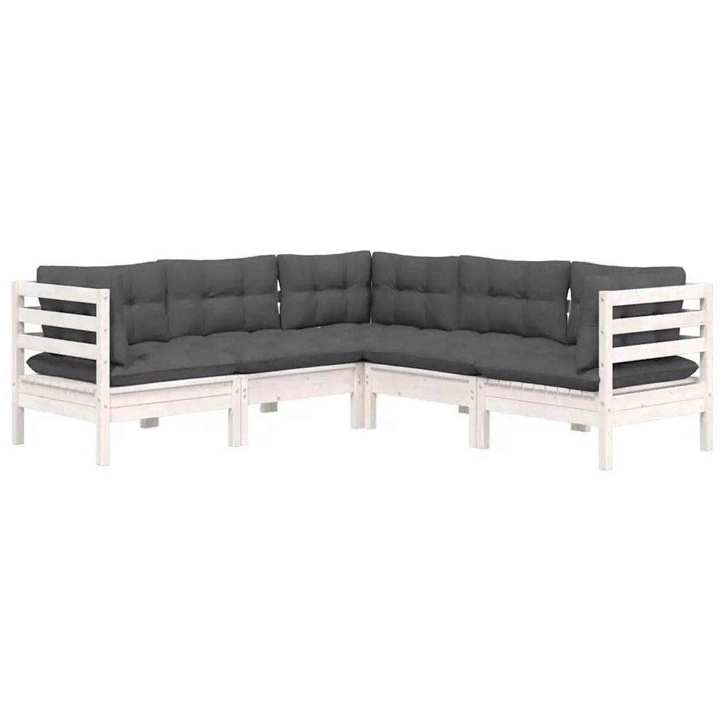 5 Piece Outdoor Modular White Garden Lounge Set with Cushions