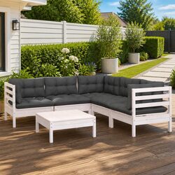 Garden Lounge Set 6 Piece Outdoor Patio Furniture White with Cushions Modular