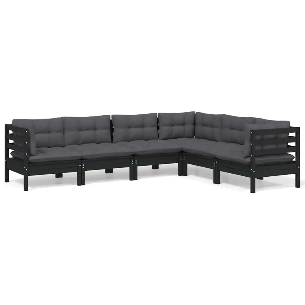 Garden Lounge Set 6 Piece Outdoor Patio Furniture Black Pinewood with Cushions