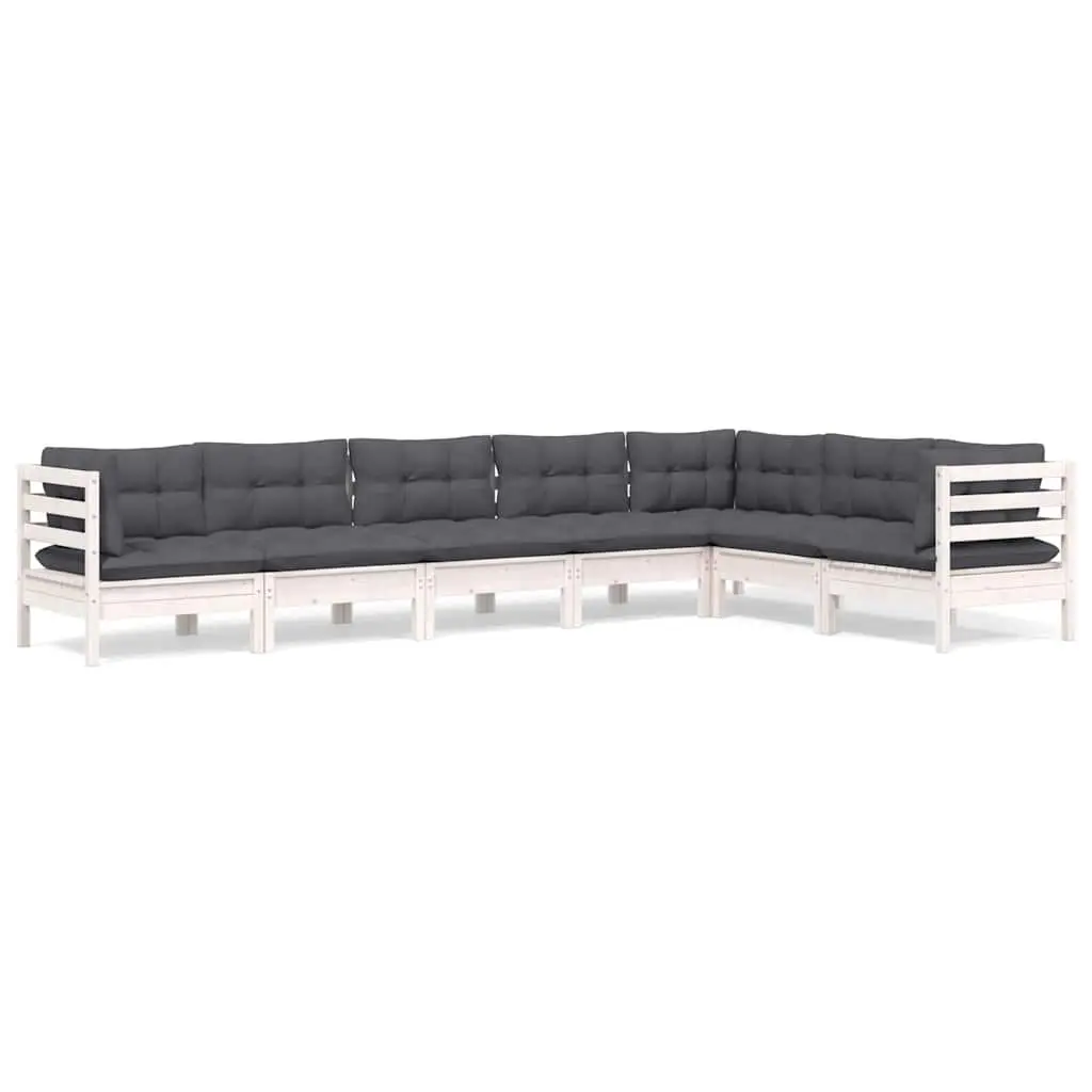 7 Piece Garden Lounge Set Solid Pinewood White Outdoor Patio with Cushions
