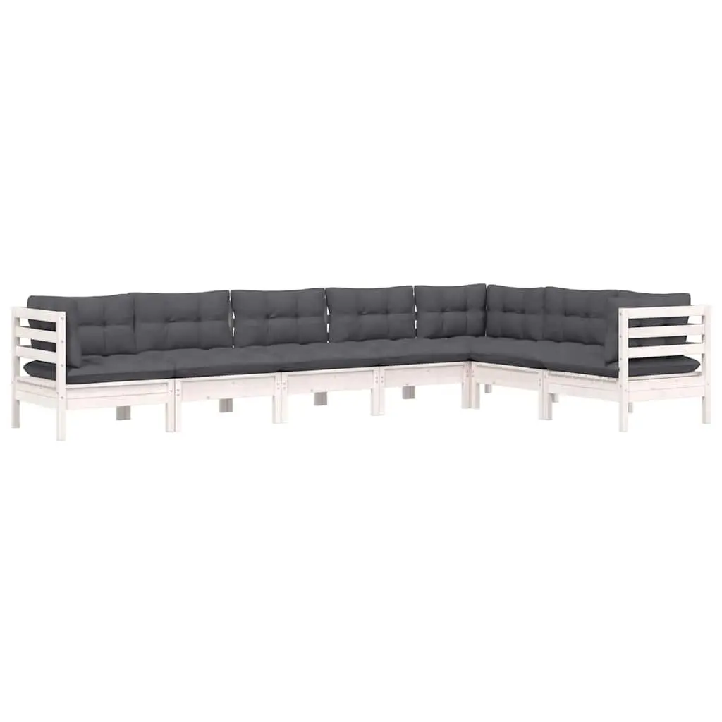 7 Piece Garden Lounge Set Solid Pinewood White Outdoor Patio with Cushions