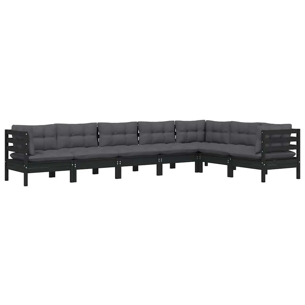7 Piece Garden Lounge Set Solid Pinewood Black Outdoor Patio with Cushions