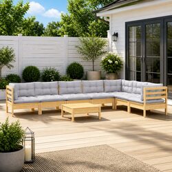 Garden Lounge Set 8 Piece Modular Patio Furniture with Grey Cushions Outdoor