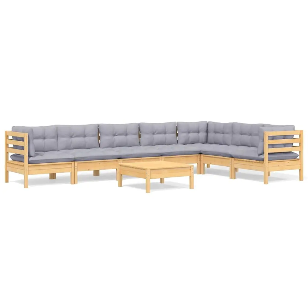 Garden Lounge Set 8 Piece Modular Patio Furniture with Grey Cushions Outdoor