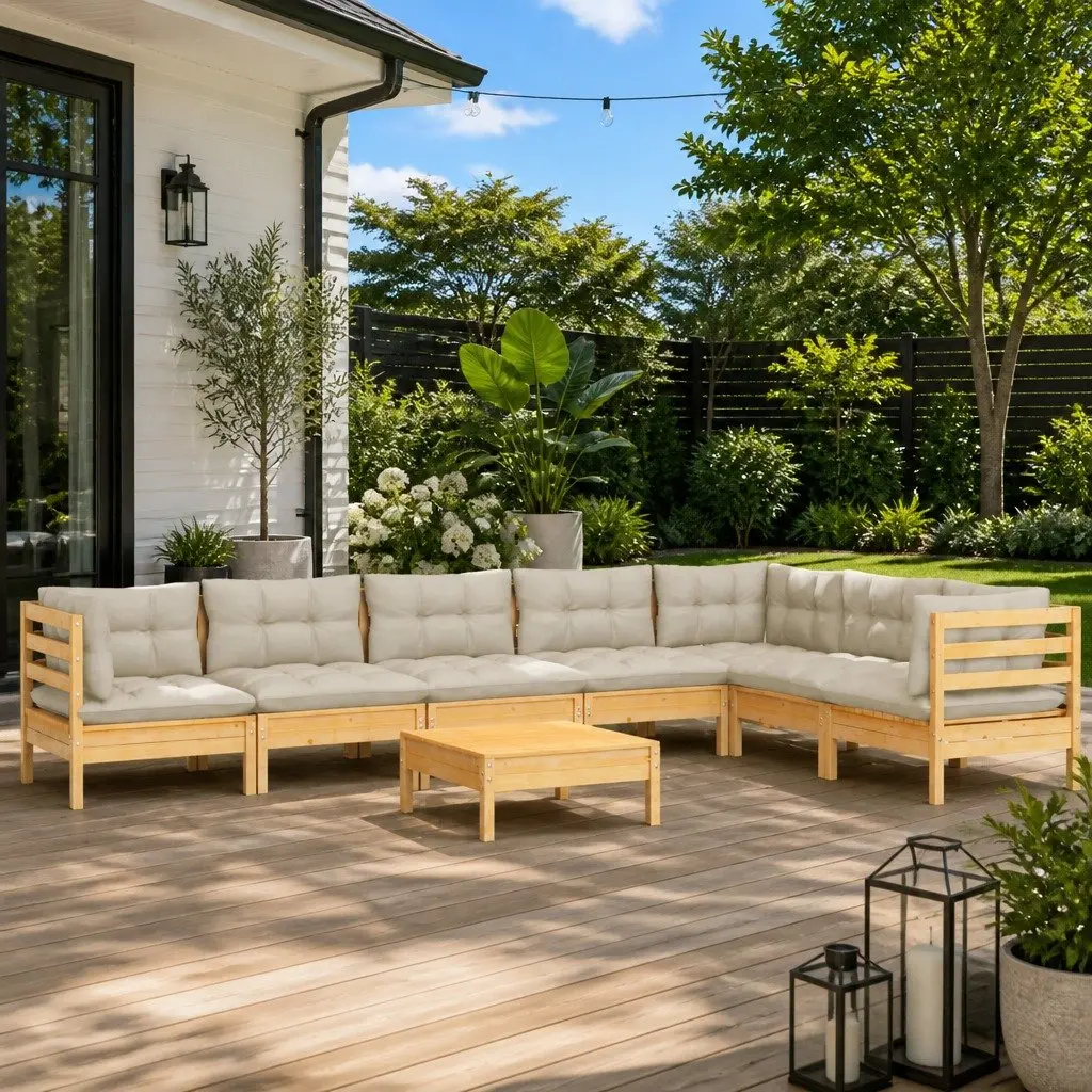 Garden Lounge Set Modular Outdoor Patio Furniture 8 Piece Cream Cushions