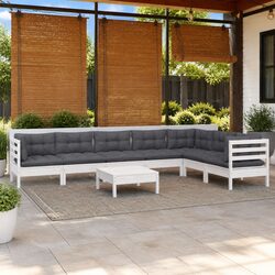 Garden Lounge Set 8 Piece Outdoor Patio Furniture White with Cushions Modular