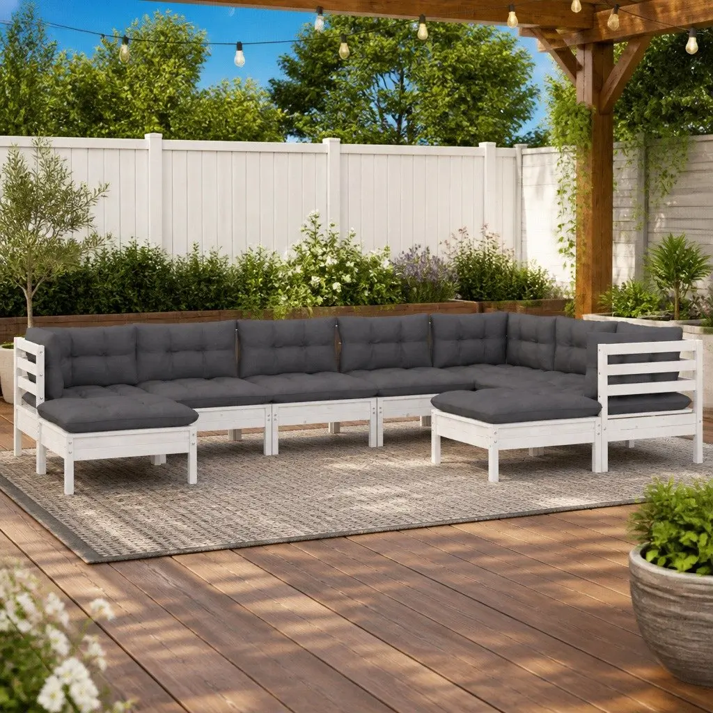 Garden Lounge Set Modular White Outdoor Furniture 9 Piece with Cushions