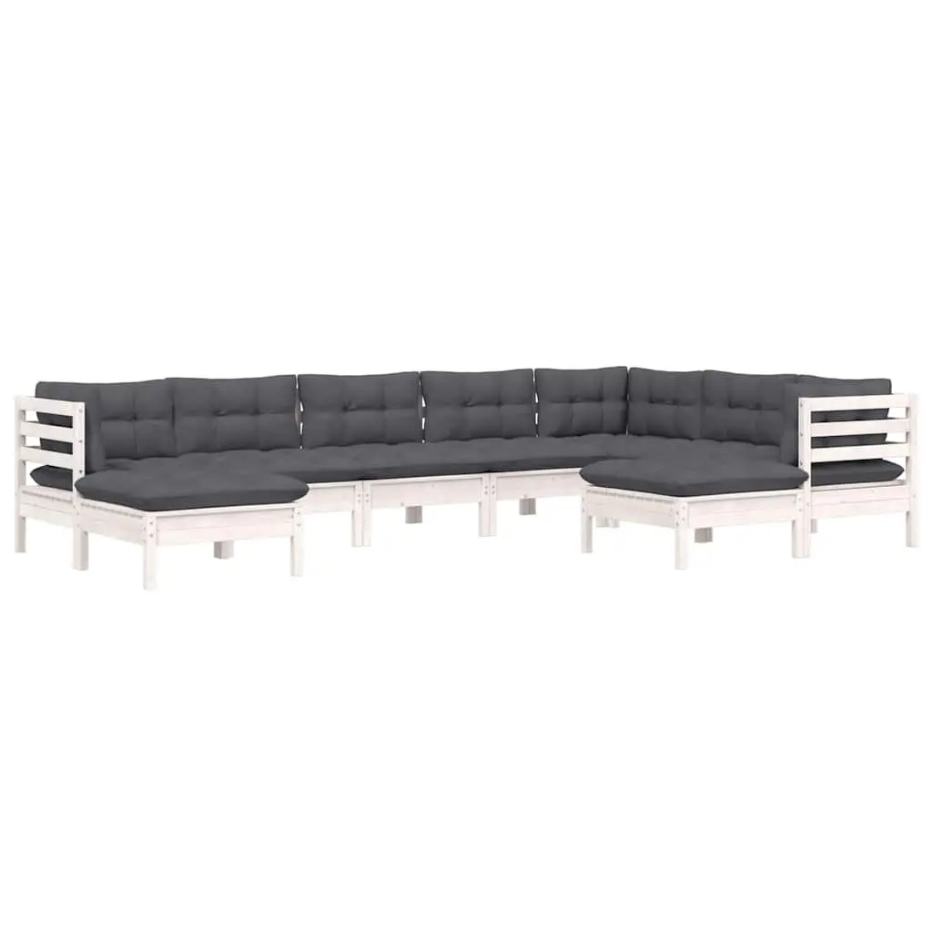 Garden Lounge Set Modular White Outdoor Furniture 9 Piece with Cushions