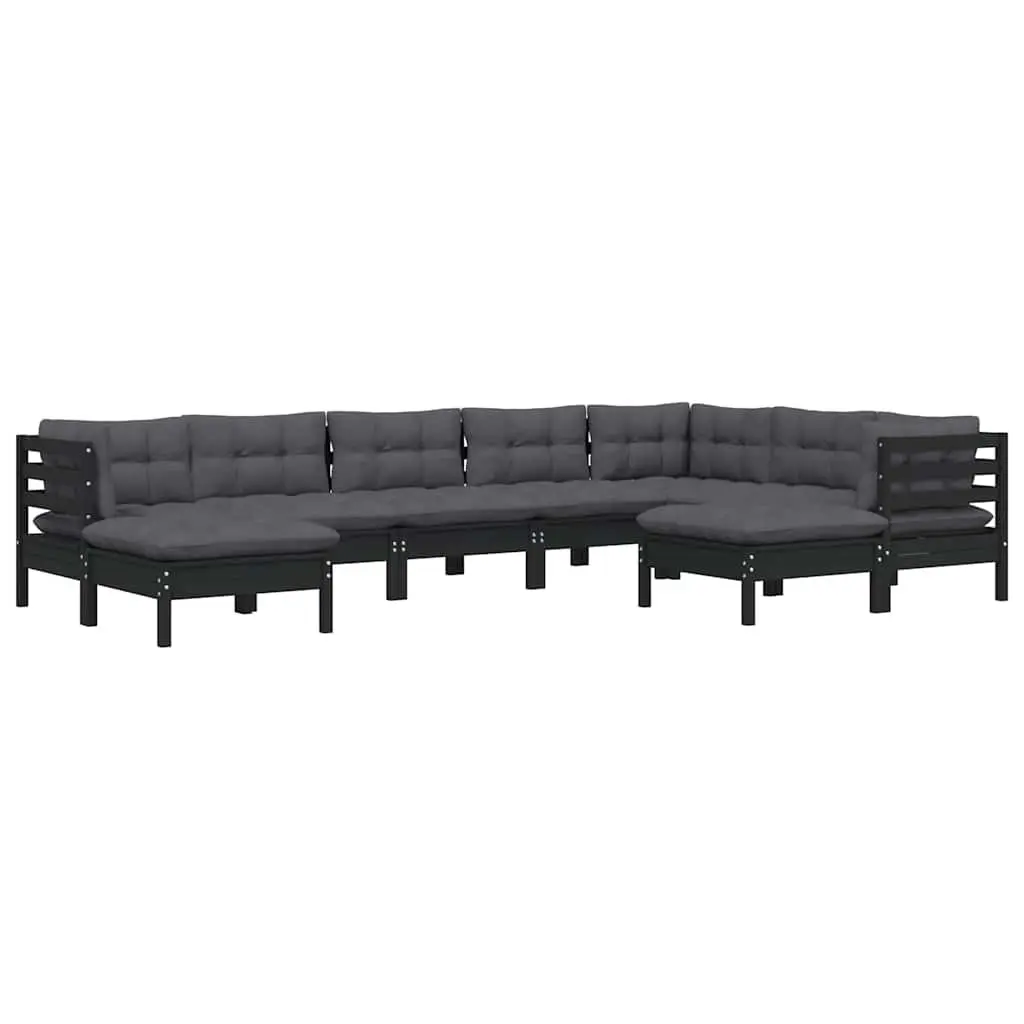 Garden Lounge Set 9 Piece Outdoor Patio Furniture with Cushions Black Pinewood